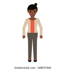 afro woman bun hair sweater casual