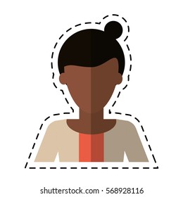afro woman bun hair sweater casual cutting line