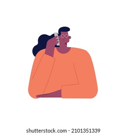 afro woman calling with cellphone character