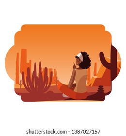 afro woman contemplating horizon in the desert scene