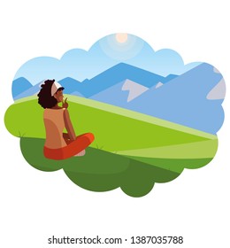 afro woman contemplating the horizon in the field scene