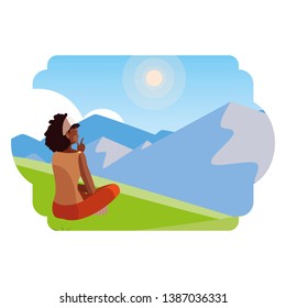 afro woman contemplating the horizon in the field scene