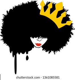 Afro woman with crown, Red lips vector