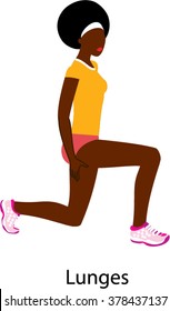 Afro woman doing lunge exercise. vector