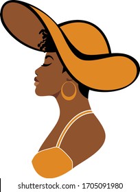 Afro Woman With Hat, Yellow Dress, Black Girl, African, Queen, Dark, Vector Silhouettes