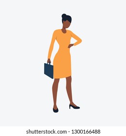 Afro woman holding brief-case. Watch, looking, timetable. Can be used for topics like office, work, business, job