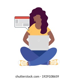 afro woman with online news