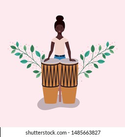 afro woman playing bongos character