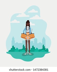 afro woman playing timpani character