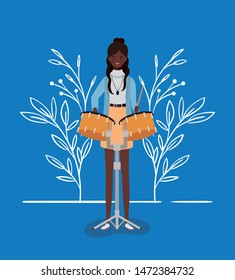 afro woman playing timpani character