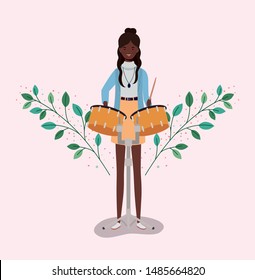 afro woman playing timpani character