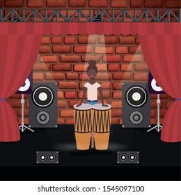 afro woman playing timpani character vector illustration design