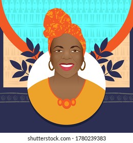 Afro woman portrait smiling. Happy girl