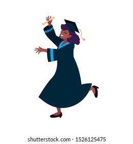 afro woman student graduated celebrating vector illustration design