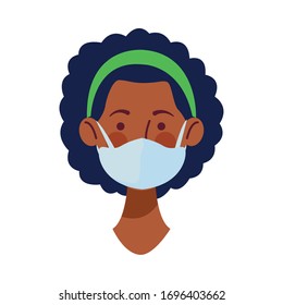 afro woman using face mask head character vector illustration design
