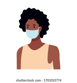 afro woman using face mask for covid19 character vector illustration design