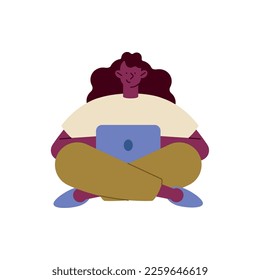 afro woman using laptop character