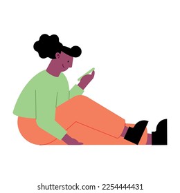 afro woman using smartphone character