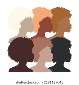 afro women's face clipart, Black Skin Tone women's face vector