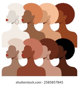 Afro women's face clipart, Black Skin Tone women's face vector