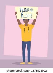 afro young man with human rights label character vector illustration design