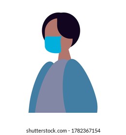 afro young man wearing medical mask character vector illustration design