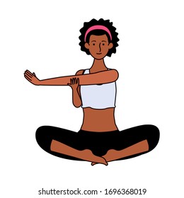 afro young woman athlete practicing yoga character vector illustration design