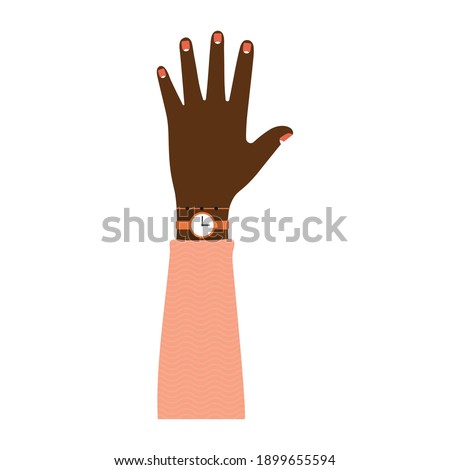 afroamerican arm with one hand and pink nails vector illustration design