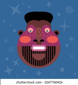 Afro-american bearded man face. Vector avatar.