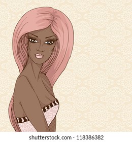 Afroamerican beautiful girl. Vector portratit