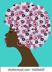 Afro-American beauty woman with spring decorated hair style