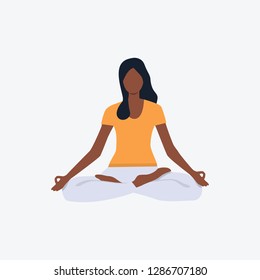 Afro-American girl in lotus position. Girl, sport, good shape. Can be used for topics like fitness, active lifestyle, health