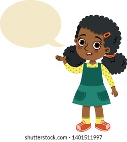 Afro-American girl with speech balloon. Vector illustration.