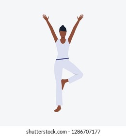 Afro-American girl in yoga position. Girl, sport, good shape. Can be used for topics like fitness, active lifestyle, health