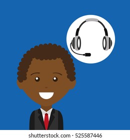 afroamerican man headphones for support vector illustration eps 10