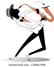 Afro-American saxophonist illustration. Afro-American saxophonist is playing music with great inspiration isolated on white
