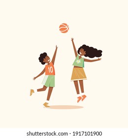 Afro-american vector smiling boy and girl play ball 