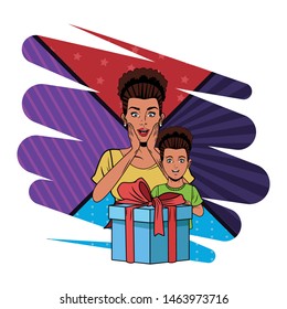 afroamerican woman avatar and afroamerican girl with a gift box profile picture cartoon character portrait with colorful pop art