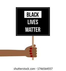Afro-american woman holding Black Lives Matter banner sign, poster in hand. No racism concept.