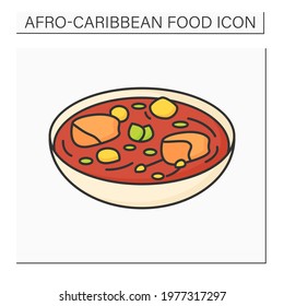 Afro-Caribbean food color icon. Efo egusi assorted meat. Mixed green leaves and meats. Local food concept. Isolated vector illustration