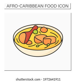 Afro-Caribbean food color icon. Fish pepper soup. Catfish dish. Nigerian traditional soup. Local food concept. Isolated vector illustration