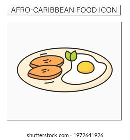 Afro-Caribbean food color icon. Fried plantain with eggs. Nigerian dish. Traditional breakfast. Local food concept. Isolated vector illustration