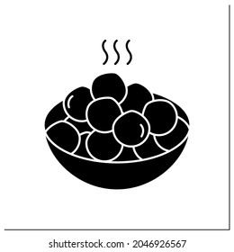 Afro-Caribbean food glyph icon. Puff-puff.Deep fried dough.Yeast dough, shaped into ball.Local food concept. Filled flat sign. Isolated silhouette vector illustration