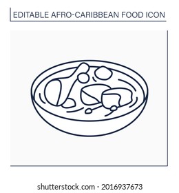 Afro-Caribbean food line icon. Fish pepper soup. Catfish dish. Nigerian traditional soup. Local food concept. Isolated vector illustration. Editable stroke