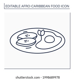 Afro-Caribbean food line icon. Fried plantain with eggs. Nigerian dish. Traditional breakfast. Local food concept. Isolated vector illustration. Editable stroke