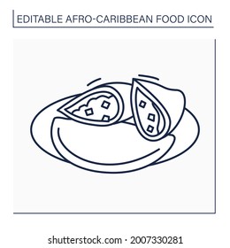 Afro-Caribbean food line icon. Meat pie. Tart with chunky meat filling. Traditional dish. Local food concept. Isolated vector illustration. Editable stroke