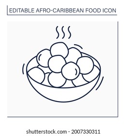 Afro-Caribbean food line icon. Puff-puff.Deep fried dough.Yeast dough, shaped into ball.Local food concept. Isolated vector illustration. Editable stroke