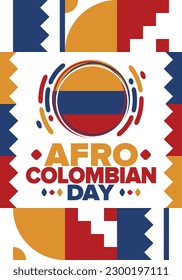 Afro-Colombian Day in Colombia. Celebrate annual in May 21. Freedom day poster. National holiday. Colombian flag. Afro-Colombian culture, history and heritage. Tradition pattern. Vector illustration