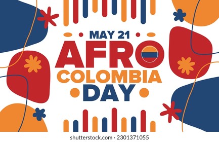 Afro-Colombian Day in Colombia. Celebrate annual in May 21. Freedom day poster. National holiday. Colombian flag. Afro-Colombian culture, history and heritage. Tradition pattern. Vector illustration
