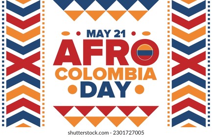 Afro-Colombian Day in Colombia. Celebrate annual in May 21. Freedom day poster. National holiday. Colombian flag. Afro-Colombian culture, history and heritage. Tradition pattern. Vector illustration